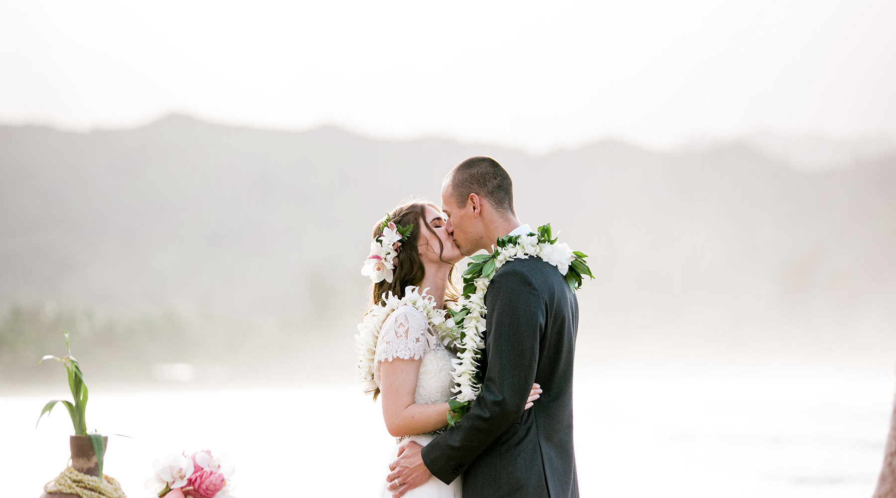 Kauai Beach Wedding - Couples Kiss!