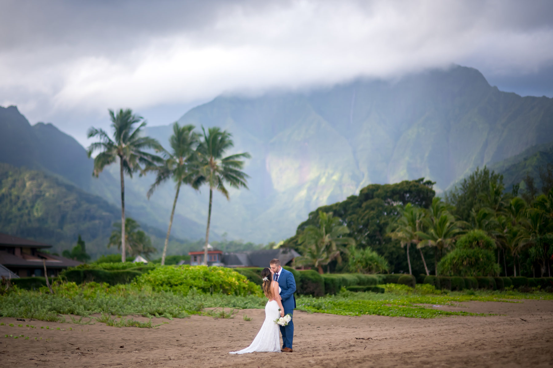 Kauai wedding couple with Hanalei mountain views