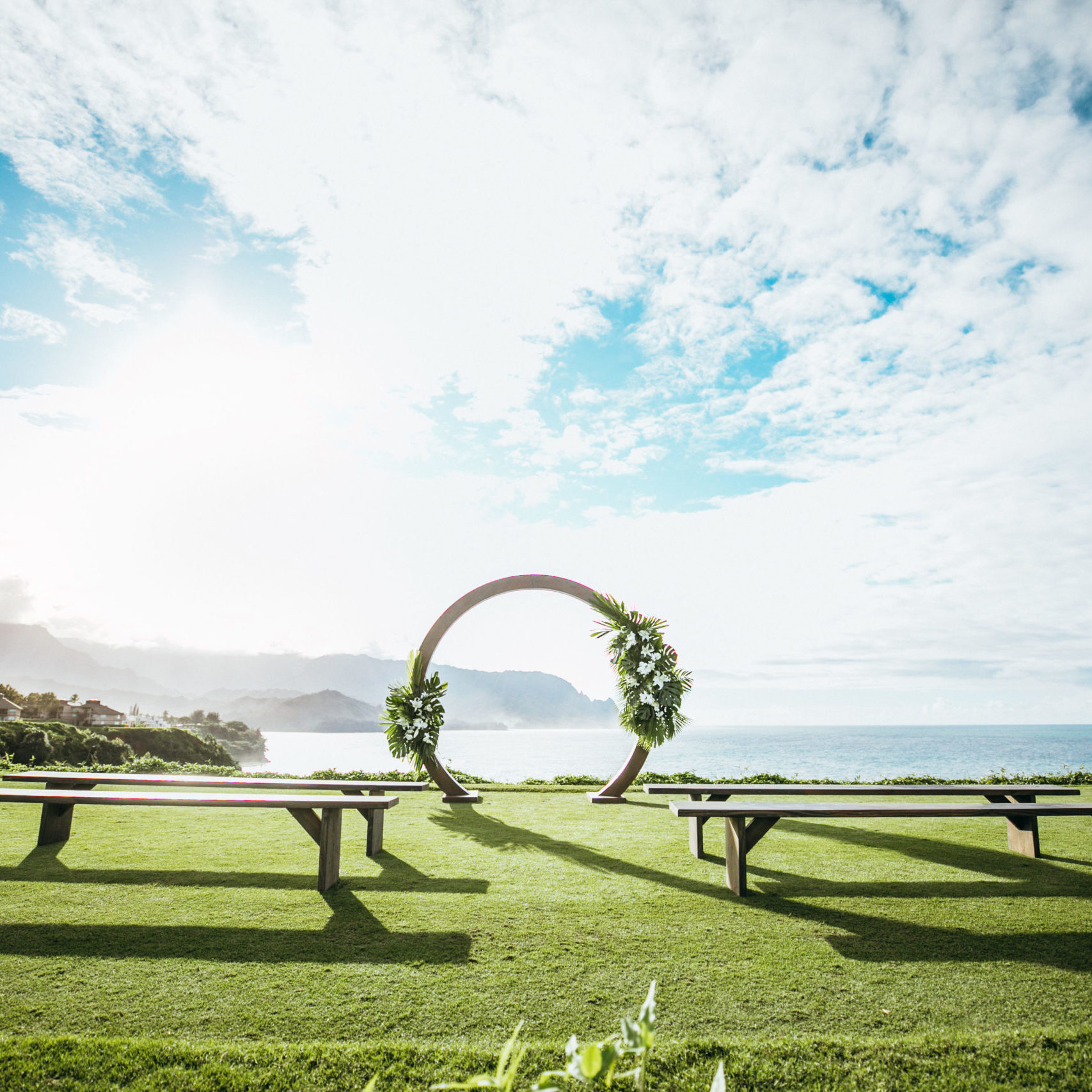 Circle wedding arch at private location in princeville